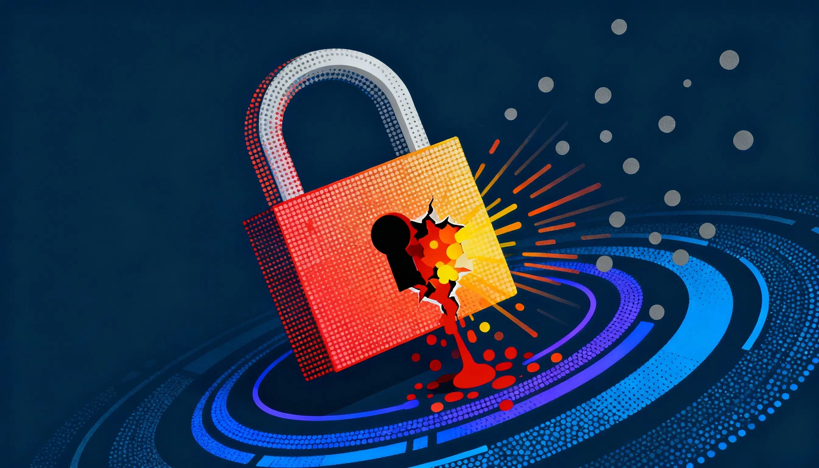 Balancer V2 exploit: a broken padlock symbolizing the "significant" smart contract vulnerability.